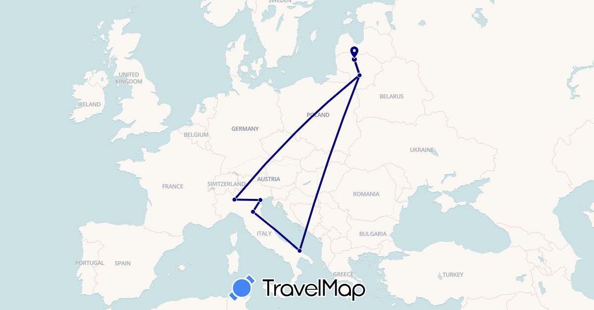 TravelMap itinerary: driving in Italy, Lithuania (Europe)